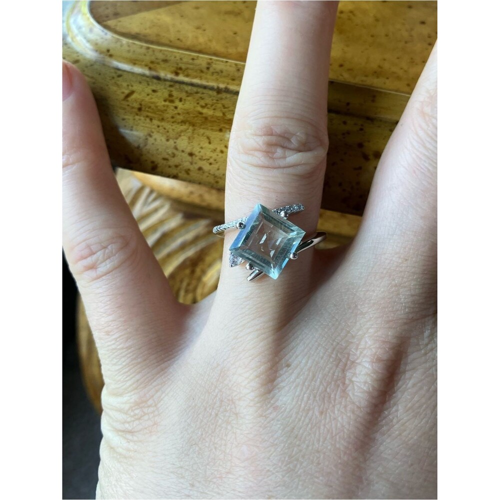 Natural Prasiolite Green Amethyst Sterling Silver Ring Size 6 - Picture 3 of 10